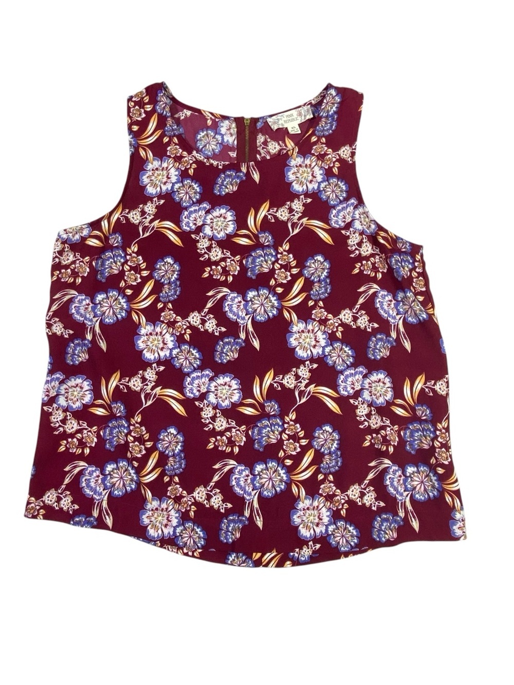 Pink Republic Sleeveless Tank Top Womans XL Burgundy Floral Rear Zip Cottagecore